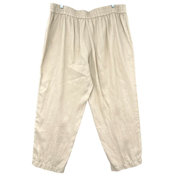 Eileen Fisher Beige Elastic Waistband Linen Capri Pants Womens Size Large - Picture 2 of 7